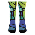 Blue And Green Stained Glass Print Crew Socks