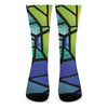 Blue And Green Stained Glass Print Crew Socks