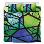 Blue And Green Stained Glass Print Duvet Cover Bedding Set