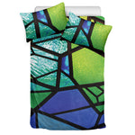 Blue And Green Stained Glass Print Duvet Cover Bedding Set