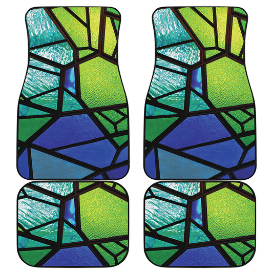 Blue And Green Stained Glass Print Front and Back Car Floor Mats