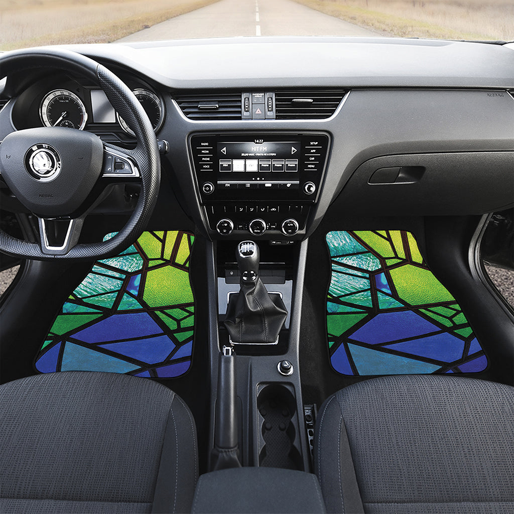 Blue And Green Stained Glass Print Front and Back Car Floor Mats