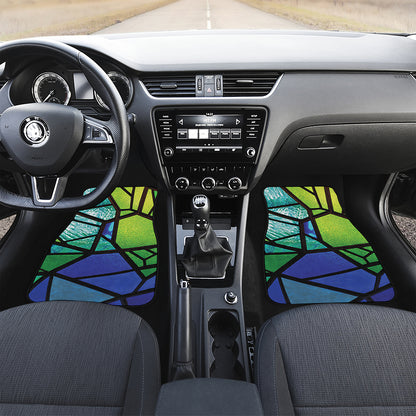 Blue And Green Stained Glass Print Front and Back Car Floor Mats