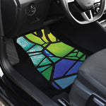 Blue And Green Stained Glass Print Front and Back Car Floor Mats
