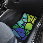 Blue And Green Stained Glass Print Front and Back Car Floor Mats
