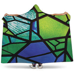 Blue And Green Stained Glass Print Hooded Blanket