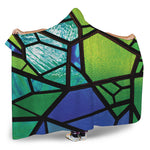 Blue And Green Stained Glass Print Hooded Blanket