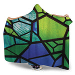 Blue And Green Stained Glass Print Hooded Blanket