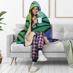 Blue And Green Stained Glass Print Hooded Blanket