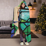 Blue And Green Stained Glass Print Hooded Blanket