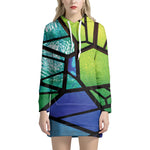 Blue And Green Stained Glass Print Hoodie Dress