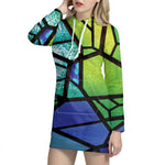 Blue And Green Stained Glass Print Hoodie Dress