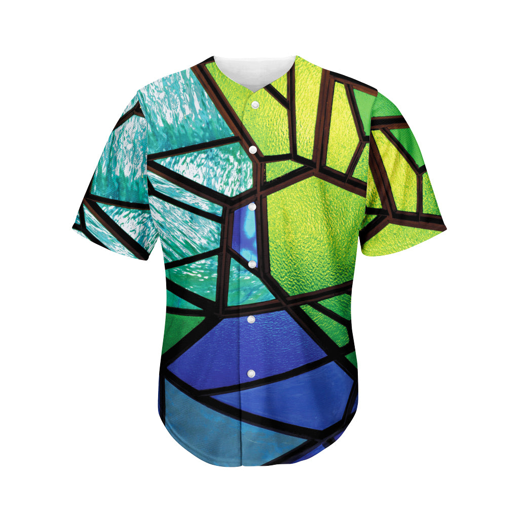 Blue And Green Stained Glass Print Men's Baseball Jersey