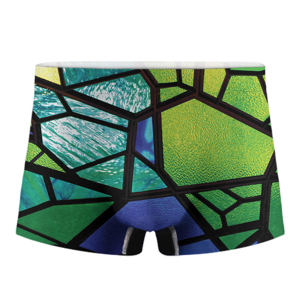 Blue And Green Stained Glass Print Men's Boxer Briefs