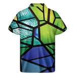 Blue And Green Stained Glass Print Men's Short Sleeve Shirt