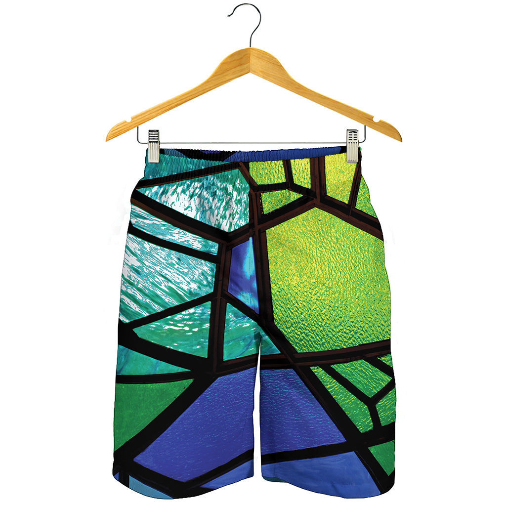 Blue And Green Stained Glass Print Men's Shorts