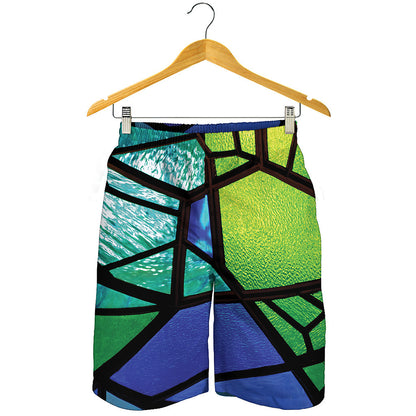 Blue And Green Stained Glass Print Men's Shorts