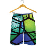 Blue And Green Stained Glass Print Men's Shorts