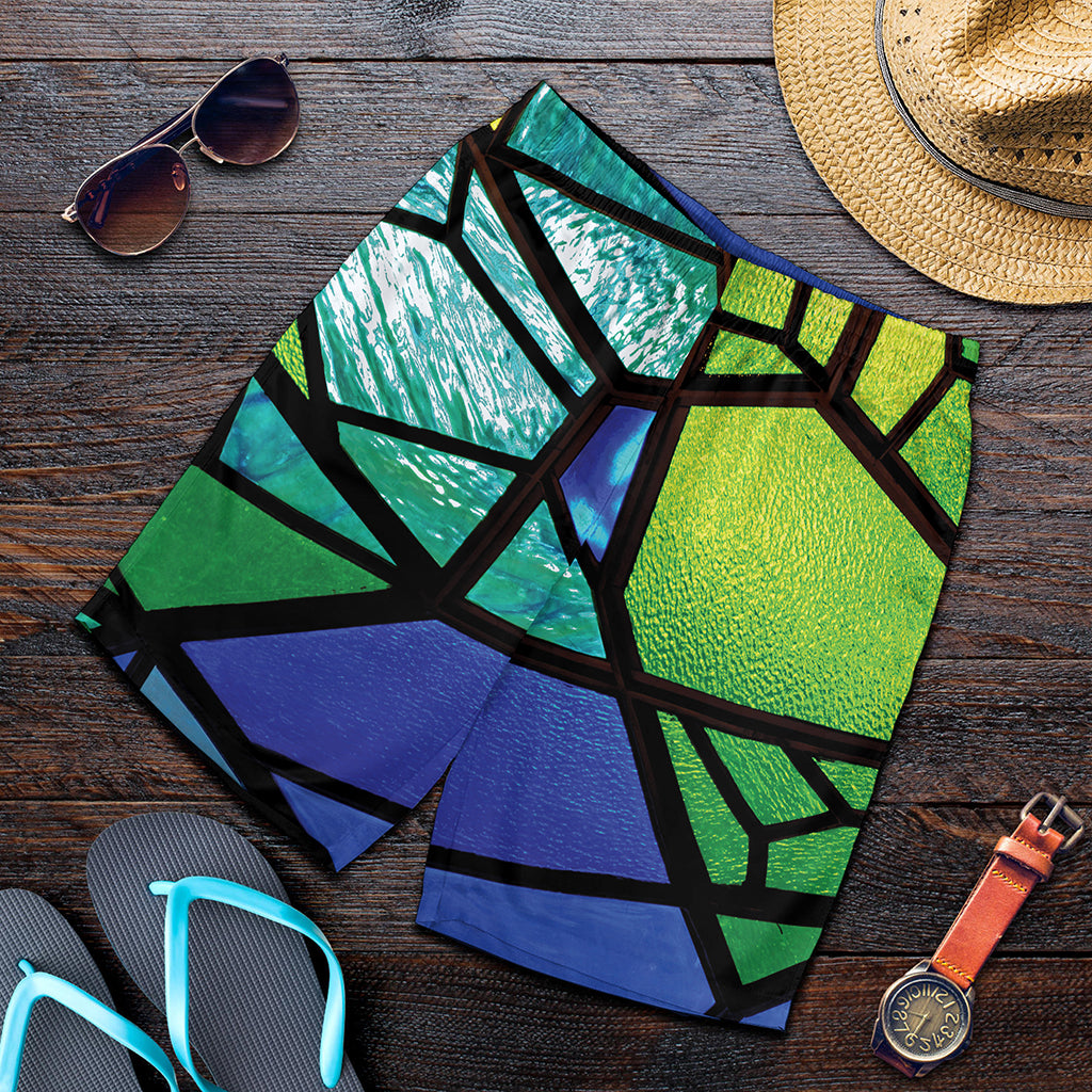 Blue And Green Stained Glass Print Men's Shorts
