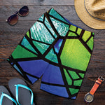 Blue And Green Stained Glass Print Men's Shorts