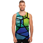 Blue And Green Stained Glass Print Men's Tank Top
