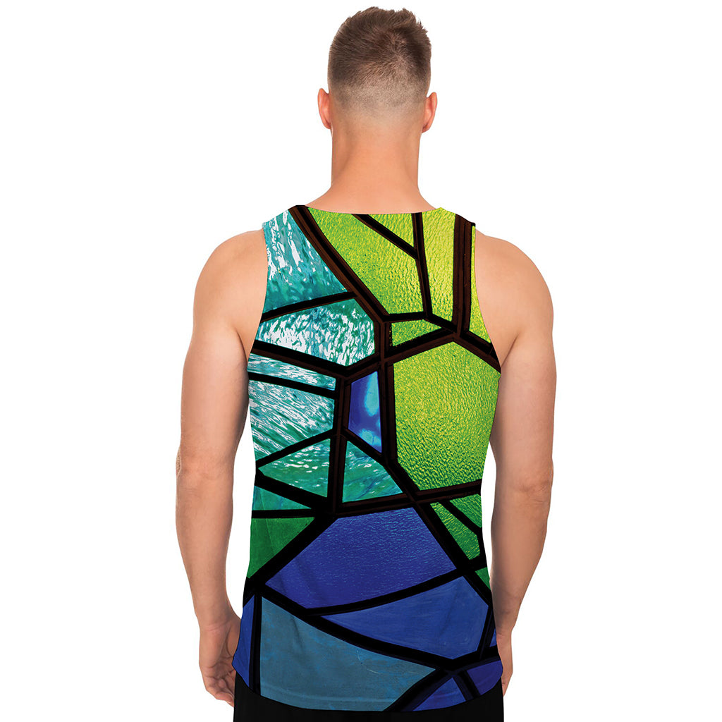 Blue And Green Stained Glass Print Men's Tank Top