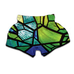 Blue And Green Stained Glass Print Muay Thai Boxing Shorts