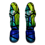 Blue And Green Stained Glass Print Muay Thai Shin Guard