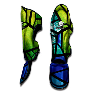 Blue And Green Stained Glass Print Muay Thai Shin Guard