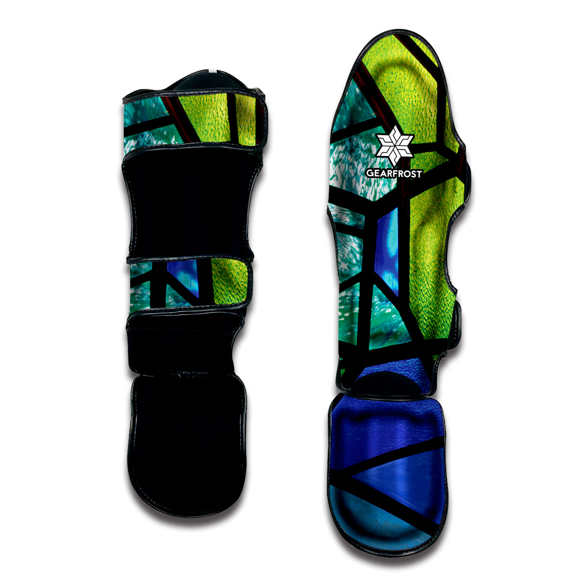 Blue And Green Stained Glass Print Muay Thai Shin Guard