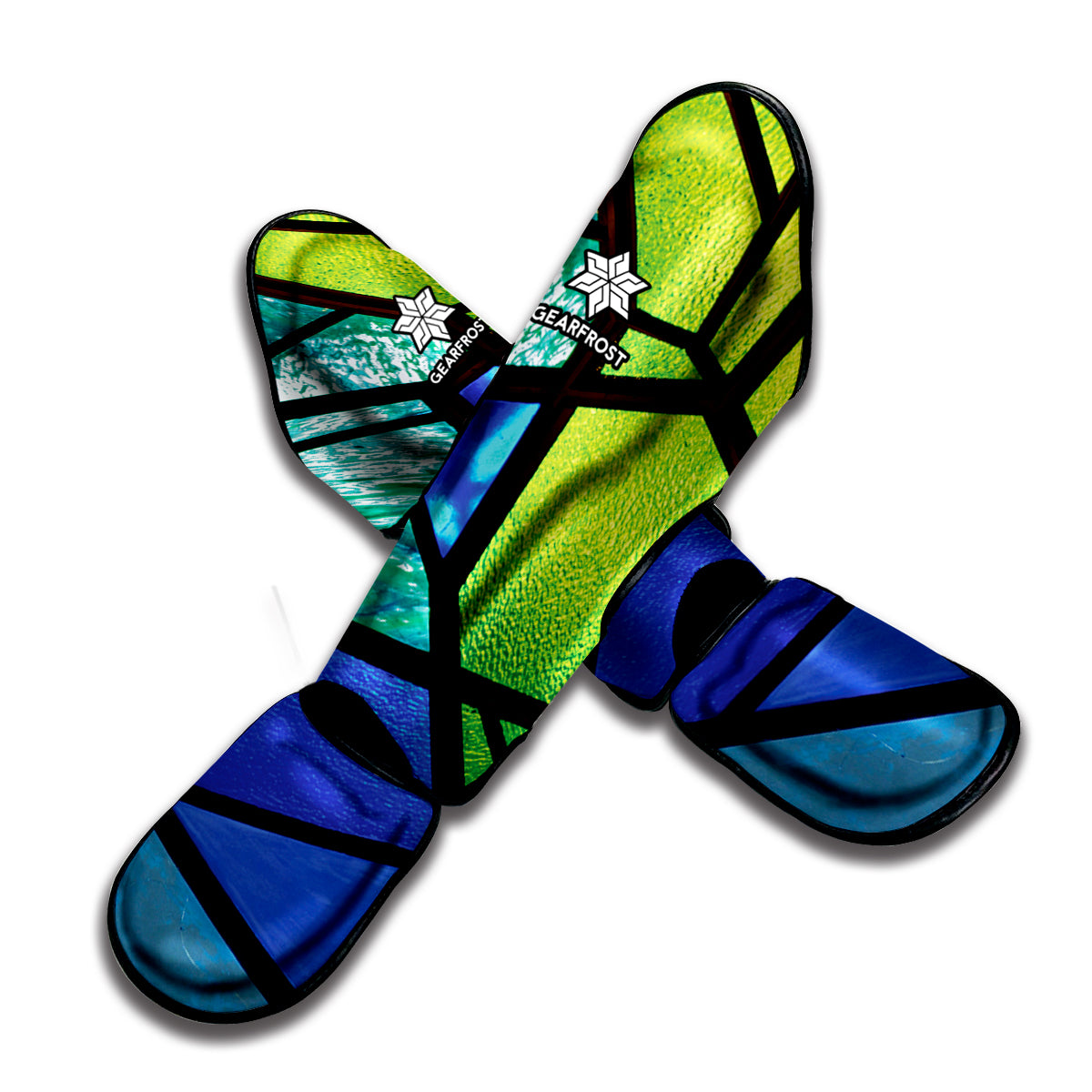 Blue And Green Stained Glass Print Muay Thai Shin Guard