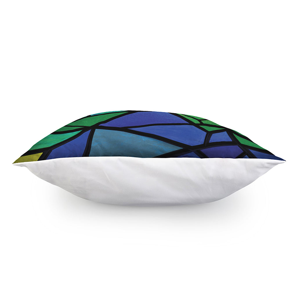 Blue And Green Stained Glass Print Pillow Cover