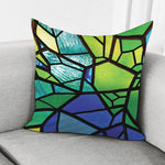 Blue And Green Stained Glass Print Pillow Cover