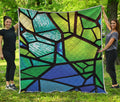 Blue And Green Stained Glass Print Quilt