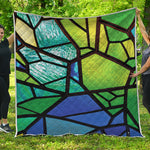 Blue And Green Stained Glass Print Quilt