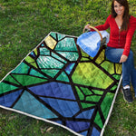 Blue And Green Stained Glass Print Quilt