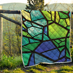 Blue And Green Stained Glass Print Quilt