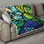 Blue And Green Stained Glass Print Quilt