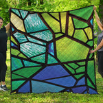 Blue And Green Stained Glass Print Quilt