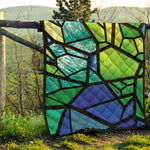 Blue And Green Stained Glass Print Quilt