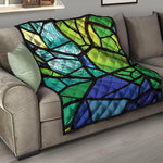 Blue And Green Stained Glass Print Quilt