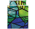 Blue And Green Stained Glass Print Quilt Bed Set