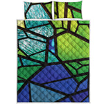 Blue And Green Stained Glass Print Quilt Bed Set
