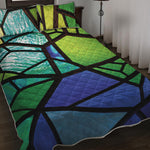 Blue And Green Stained Glass Print Quilt Bed Set