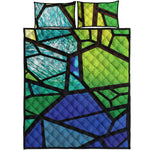 Blue And Green Stained Glass Print Quilt Bed Set