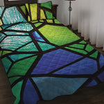 Blue And Green Stained Glass Print Quilt Bed Set
