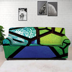 Blue And Green Stained Glass Print Sofa Cover