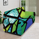 Blue And Green Stained Glass Print Sofa Cover