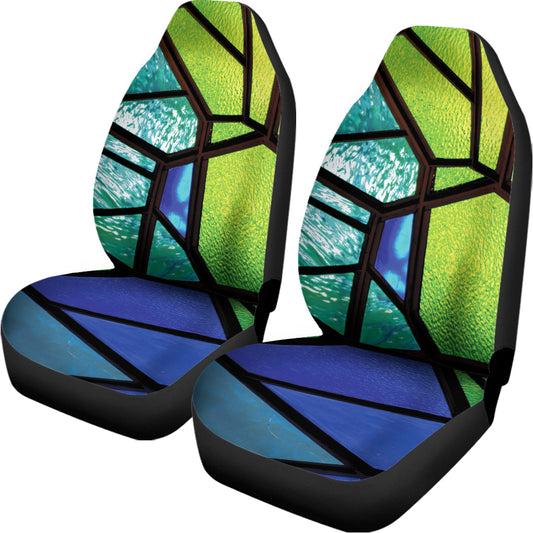 Blue And Green Stained Glass Print Universal Fit Car Seat Covers