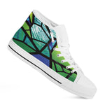 Blue And Green Stained Glass Print White High Top Shoes